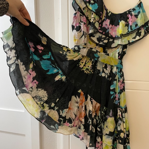 ROCOCO SAND Aita Mini Dress in Black Multi Pastel One Shoulder Large L - Picture 9 of 9